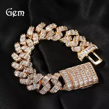 Мужской браслет в стиле ретро, трехрядный Т-образный квадратный циркониевый браслет с бриллиантами в стиле панк, хип-хоп, роскошные модные аксессуары для прыжков в стиле дискотека 7inch золотой