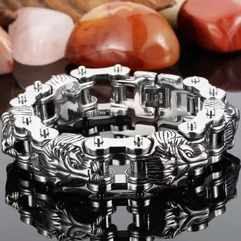 Мужской браслет в стиле стимпанк с головой льва, 18 мм, мотоциклетная цепочка с ручками для мужчин, массивные однотонные мужские украшения из нержавеющей стали 22cm