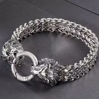 Мужской браслет в стиле стимпанк с головой льва, роскошные мужские браслеты из нержавеющей стали 316L из 18-каратного золота, готические украшения 22.5CM серебряный