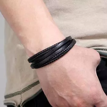 Мужской браслет, винтажная магнитная пряжка, тканая ручная работа, геометрический декоративный подарок, многослойная упаковка из искусственной кожи 19cm черный коричневый