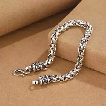 Мужской браслет Yousheng, толстая полая цепочка, винтажный плетеный полированный однотонный сплав, гальванизированный, повседневная одежда, наручные украшения, праздничный подарок античный серебряного