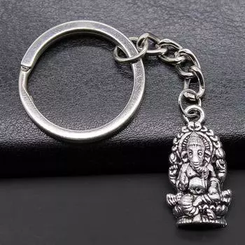 Мужской брелок для ключей Diy металлический держатель цепь винтажный Ганеша Будда слон серебряный бронзовый цвет кулон подарок бронзовый