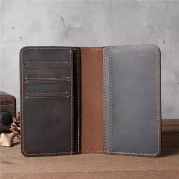 Мужской бумажник из натуральной кожи с держателем для чековой книжки, длинные складки для купюр для мужчин с индивидуальной гравировкой коричневый