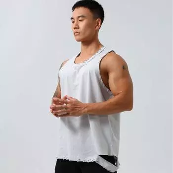 Мужской быстросохнущий эластичный баскетбольный жилет – без рукавов, свободный, летний топ для бега и фитнеса на открытом воздухе 3XL чёрный