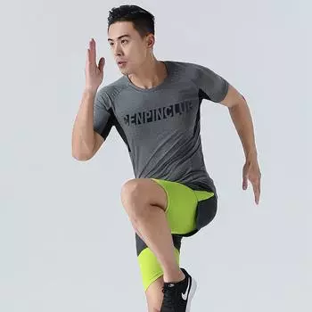 Мужской быстросохнущий компрессионный фитнес-костюм - Двойка для зала, бега, баскетбола - Весна/Лето XL