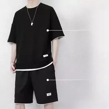 Мужской быстросохнущий вафельный комплект из двух предметов: Футболка с коротким рукавом и спортивные шорты 5XL (87.5-95kg)