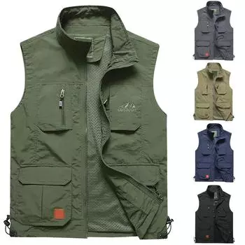 Мужской быстросохнущий жилет, тонкий сетчатый жилет для рыбалки и фотосъемки с несколькими карманами L армия зеленый