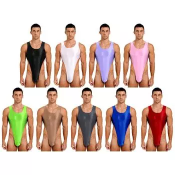 Мужской цельный глянцевый U-образный вырез без рукавов с высоким вырезом, трико, боди, нижнее белье, купальник M