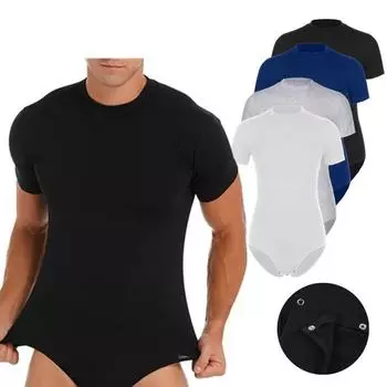 Мужской цельный комбинезон с коротким рукавом и круглым вырезом, рубашка, боди L чёрный