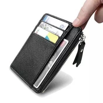 Мужской чехол из искусственной кожи для кредитных карт, на молнии, тонкий кошелек для монет