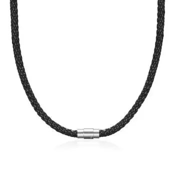 Мужской черный плетеный кожаный шнур 4/6/7 мм из нержавеющей стали, ожерелье с магнитной застежкой 50cm-4mm чёрный