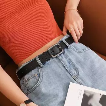 Мужской черный ремень для молодежи и женщин среднего возраста, ретро-ремень с пряжкой, повседневный ремень для джинсов 105cm чёрный