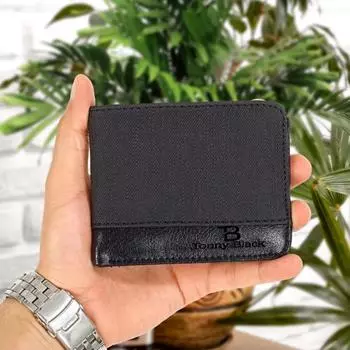 Мужской черный спортивный и стильный кошелек из кожаной ткани в штучной упаковке с 10 отделениями для карт, 3 отделениями для удостоверений личности и 1 отделением для бумажных денег