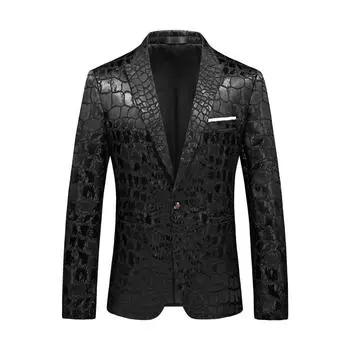 Мужской черный жаккардовый пиджак на одну пуговицу M чёрный