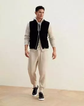 Мужской черный жилет из натуральной овчины, стеганый замшевый жилет ручной работы S чёрный