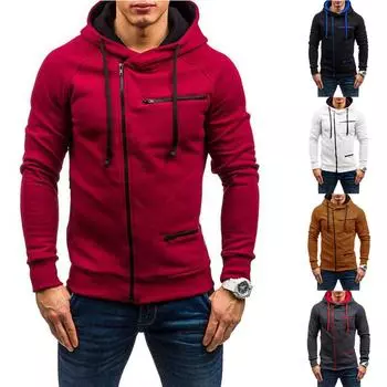 Мужской цветной пуловер на молнии с длинным рукавом и капюшоном, топы, блузка XXL чёрный