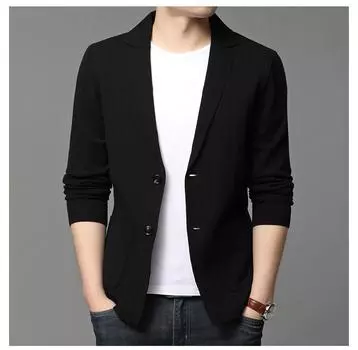 Мужской деловой кардиган, однотонное пальто с длинным рукавом, осенне-зимняя вязаная куртка XS темно-синий