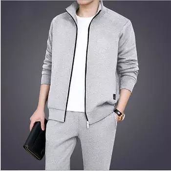 Мужской деловой комплект из двух предметов: толстовка и однотонные брюки на весну и осень 5XL чёрный