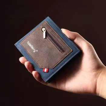 Мужской деловой кошелек для кредитных карт с передним карманом, короткий двойной складной держатель для карт с окном для купюр, монет и дебетовых карт