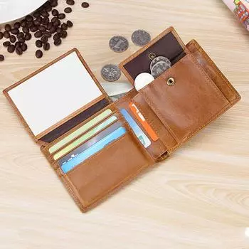 Мужской деловой кошелек из натуральной кожи с карманом для монет, держателем для кредитных карт, кожаным тонким двухслойным кошельком коричневый