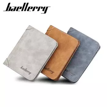 Мужской деловой кожаный кошелек из нубука, винтажный держатель для карт, короткий кошелек для монет 11.7cm*9.5cm*1.5cm серый