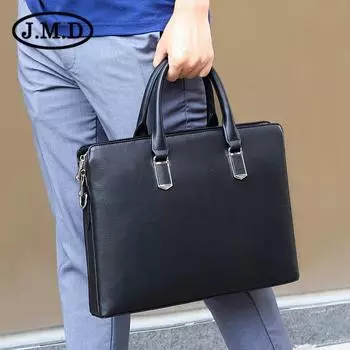 Мужской деловой портфель и сумка через плечо Jiameida из натуральной кожи чёрный