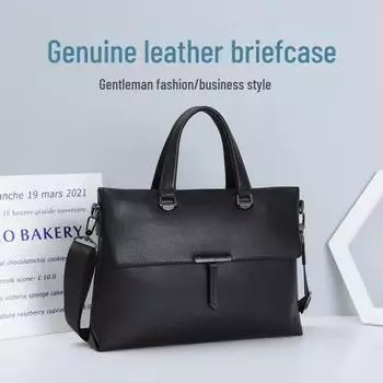 Мужской деловой портфель из натуральной кожи для ноутбука — большой вместимости, стильный и повседневный Top layer cowhide briefcase