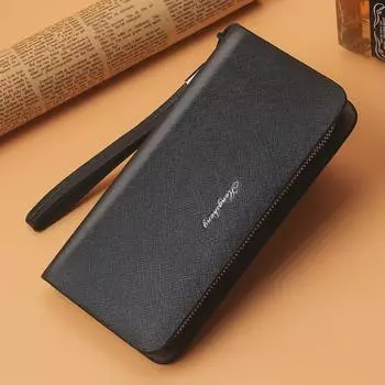 Мужской деловой повседневный клатч-кошелек Hengsheng - большой емкости, длинный кошелек для монет с ручным ремешком