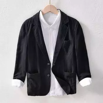 Мужской деловой повседневный тонкий костюм с семью рукавами, свободный дышащий льняной костюм 3XL белый