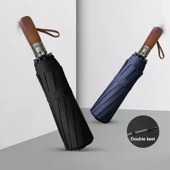 Мужской деловой стиль автоматический складной зонт от дождя и солнца с защитой от УФ-лучей деревянная ручка черное клеевое покрытие большой зонт