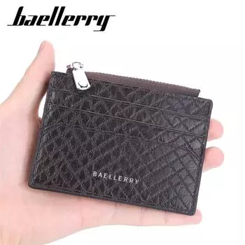 Мужской держатель для карт Baellerry, винтажный дизайн, искусственная кожа, мини-кошелек на молнии, мужские кошельки 11*9*1cm чёрный