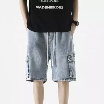 Мужской дизайн с карманами желтого цвета грязи и джинсами для рабочей одежды на шнурке, мужские повседневные брюки из пяти частей с эластичной резинкой на талии, весна и лето S