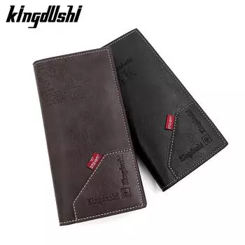 Мужской длинный клатч из искусственной кожи, мужской визитница, мужской кошелек, коричневый, черный, кофейный, мужской модный карманный кошелек для монет чёрный