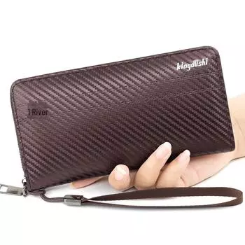 Мужской длинный клатч-кошелек из кевлара и углеродного волокна для нескольких карт темно-коричневого