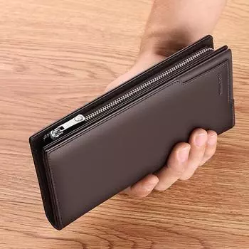 Мужской длинный кошелек King Paul из натуральной коровьей кожи с большой вместимостью и отделениями для нескольких карт, дизайн с защитой от кражи коричневый