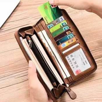 Мужской длинный кошелек на молнии, высококачественный кошелек из искусственной кожи для мужчин, деловой клатч с блокировкой RFID, кошелек для кредитных карт, мужской кошелек