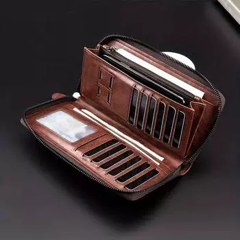 Мужской длинный кошелек на молнии, высококачественный кошелек из искусственной кожи для мужчин, деловой клатч с блокировкой RFID, кошелек для кредитных карт, мужской кошелек