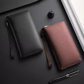 Мужской длинный кошелек с блокировкой RFID, клатч для кредитных карт, большой емкости, застегивающийся на молнию, кошелек на запястье, кошелек для повседневного делового использования чёрный