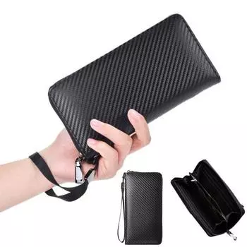 Мужской длинный кошелек с RFID-блокировкой, клатч для кредитных карт, большой емкости, на молнии чёрный