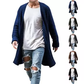 Мужской длинный стиль, осенне-зимний свободный вязаный кардиган, свитер с длинными рукавами, мужские топы M чёрный