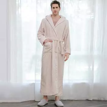 Мужской длинный теплый фланелевый халат больших размеров, зимний с капюшоном, коралловый флисовый банный халат, мужская ночная пижама, женский халат, сексуальные халаты M