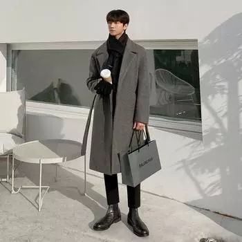 Мужской длинный тренд выше колена утолщенный хлопковый средний и длинный тренчкот свободное пальто M