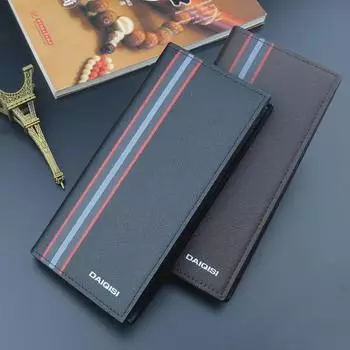 Мужской длинный вертикальный молодежный кошелек: Слот для нескольких карт, большая емкость, модный портативный дизайн темно-коричневого