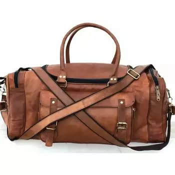 Мужской Duffle Goat Gym Leather Bag Travel Подлинная коричневая винтажная большая сумка 21 x 9 x 9 in коричневый