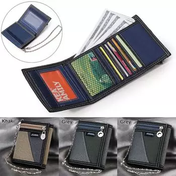 Мужской двойной кошелек-кошелек, спортивный лоскутный холст, мягкий кошелек с держателем для кредитных карт, черный, синий с цепочкой 9*1*11cm