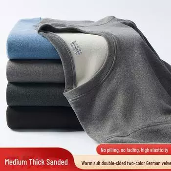 Мужской двухцветный термокостюм из немецкого бархата Qiweilang, с V-образным и круглым вырезом без таблеток, осеннее нижнее белье и брюки XL [52-59 kg]