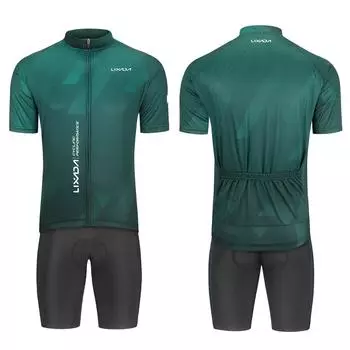 Мужской дышащий быстросохнущий удобный короткий рукав джерси и шорты с подкладкой комплект одежды для велоспорта M зелёный
