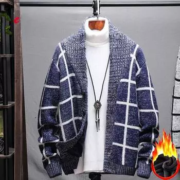 Мужской джемпер-кардиган на пуговицах, узкие кардиганы в клетку и полоску, вязаный джемпер, повседневная мужская осенне-зимняя папина ветровка M чёрный