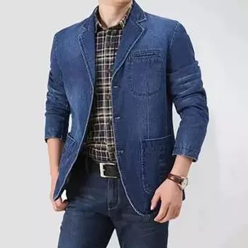 Мужской джинсовый пиджак, джинсовый костюм, пиджак, пальто, три пуговицы, джинсовая верхняя одежда XXXXL синий