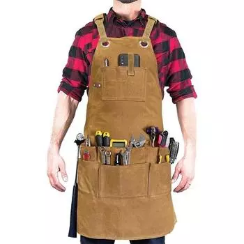 Мужской фартук для работы по дереву с двухслойными карманами и утолщенным холщовым инструментом, регулируемый рабочий фартук для защиты плеч